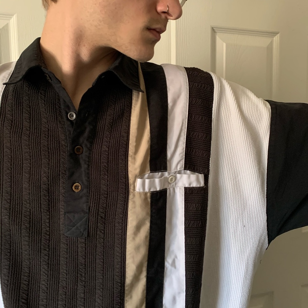 sold VINTAGE / striped bowling shirt